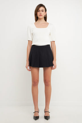 ENDLESS ROSE - Knit Square Neck Puff Top - TOPS available at Objectrare