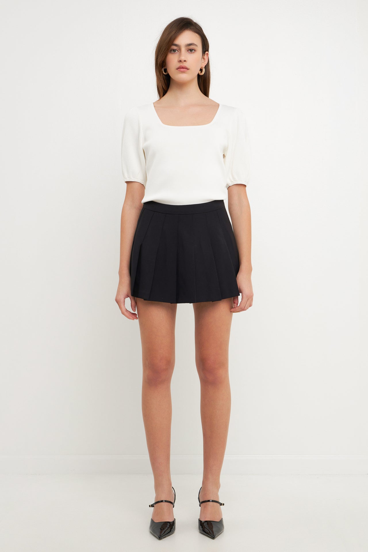 ENDLESS ROSE - Endless Rose - Knit Square Neck Puff Top - TOPS available at Objectrare