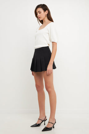 ENDLESS ROSE - Knit Square Neck Puff Top - TOPS available at Objectrare