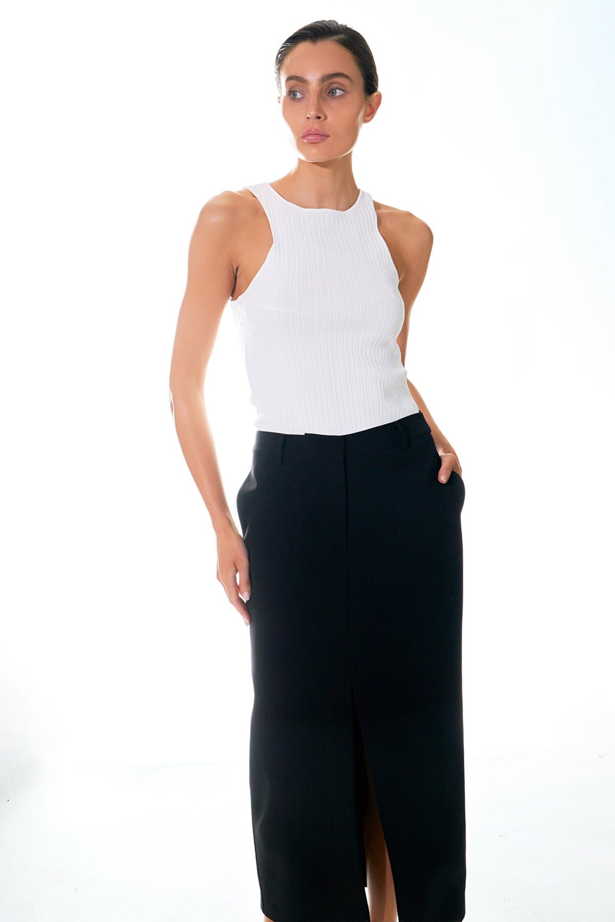 GREY LAB - Ribbed Racer Back Slick Tank - TOPS available at Objectrare