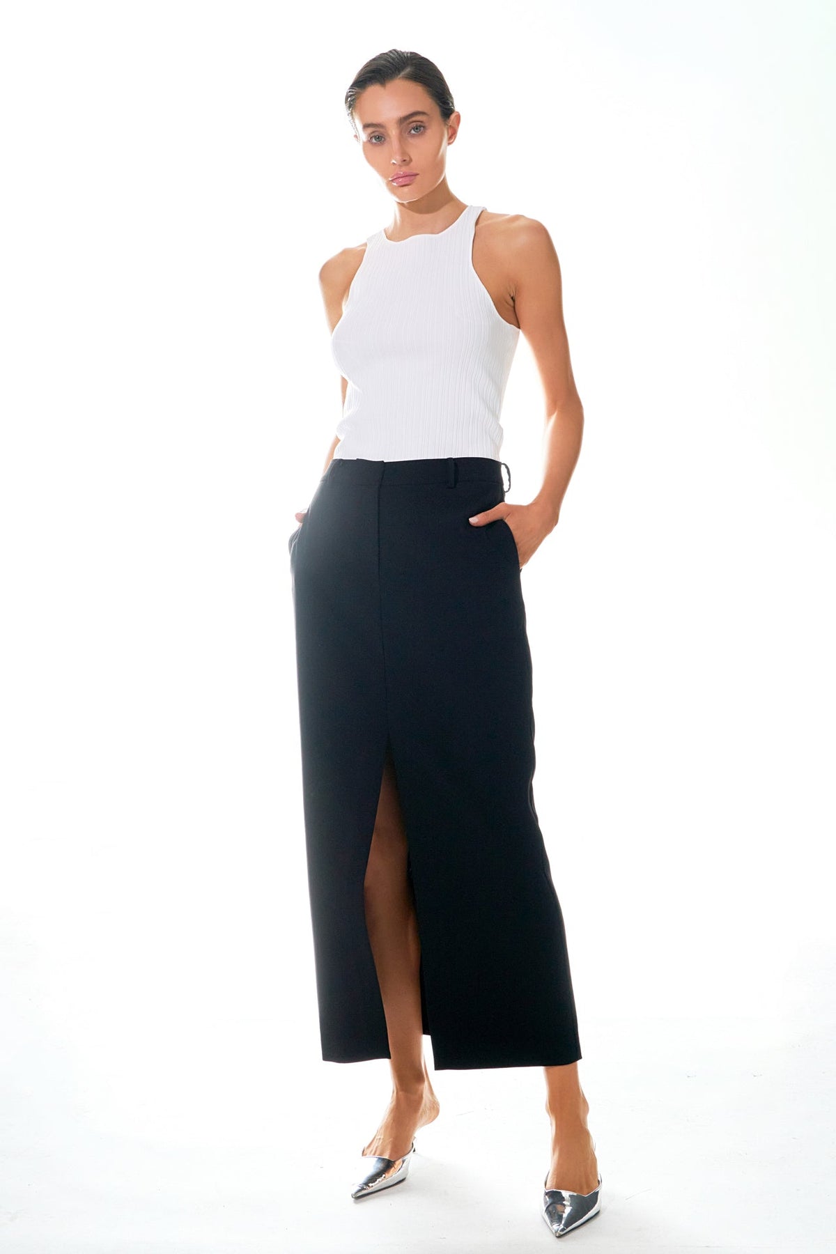GREY LAB - Ribbed Racer Back Slick Tank - TOPS available at Objectrare
