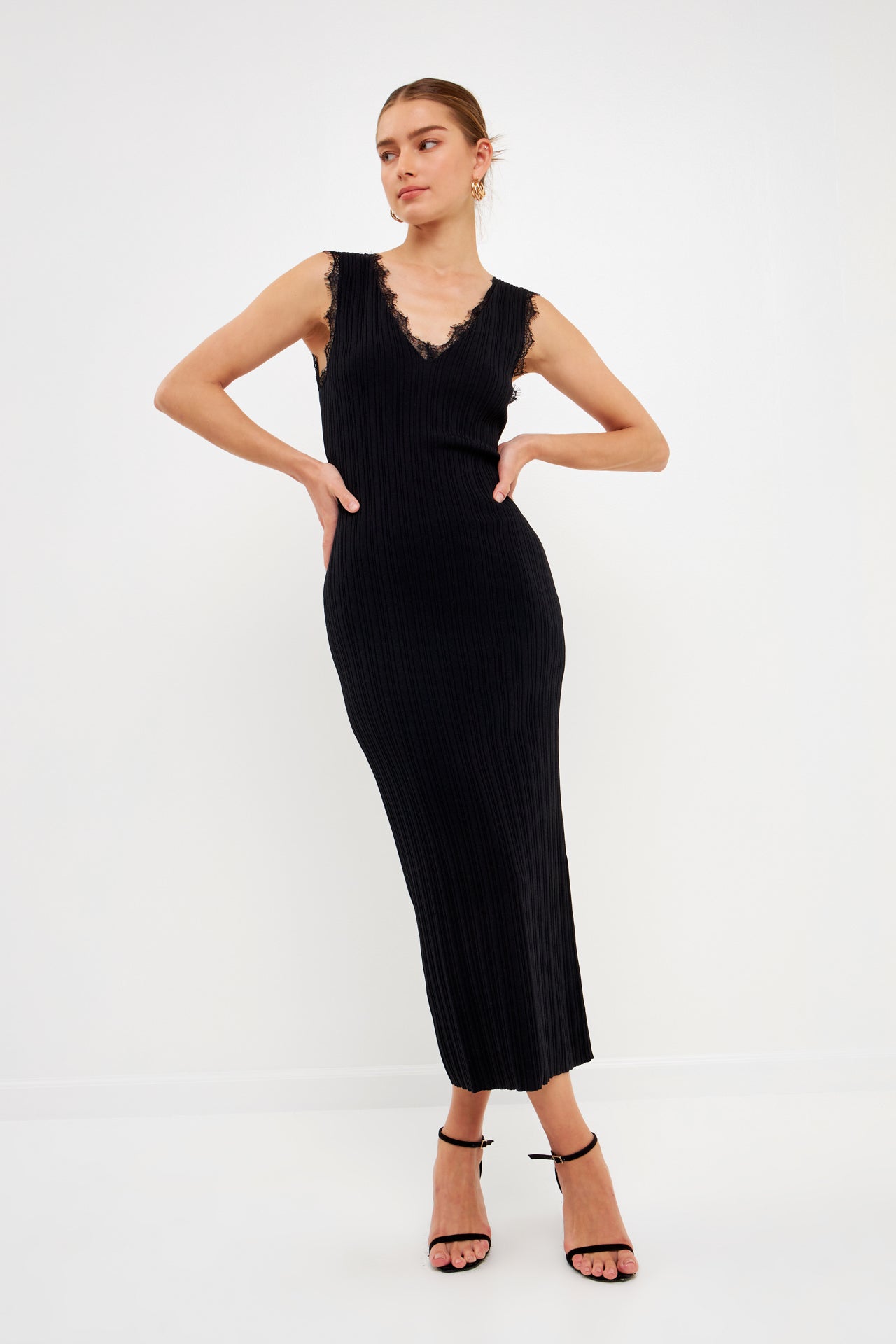 GREY LAB - Lace Trimmed Rib Knit Maxi Slip - DRESSES available at Objectrare