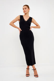 GREY LAB - Grey Lab - Lace Trimmed Rib Knit Maxi Slip - DRESSES available at Objectrare