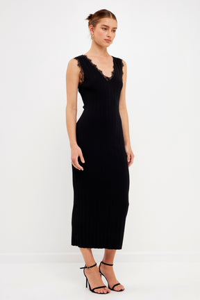 GREY LAB - Grey Lab - Lace Trimmed Rib Knit Maxi Slip - DRESSES available at Objectrare