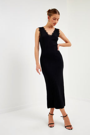 GREY LAB - Lace Trimmed Rib Knit Maxi Slip - DRESSES available at Objectrare