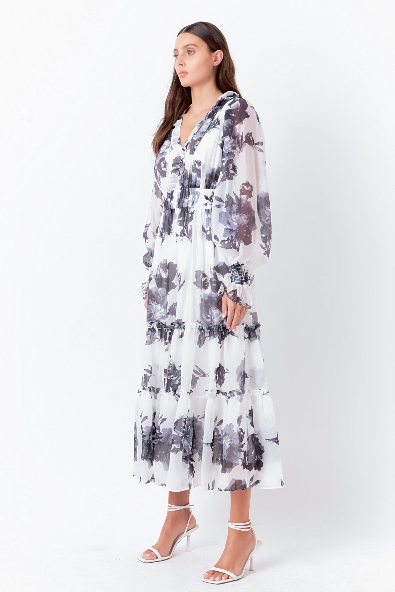 ENDLESS ROSE - Monotone Floral Print Midi Dress - DRESSES available at Objectrare