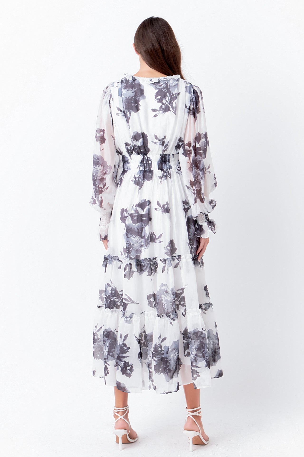 ENDLESS ROSE - Monotone Floral Print Midi Dress - DRESSES available at Objectrare