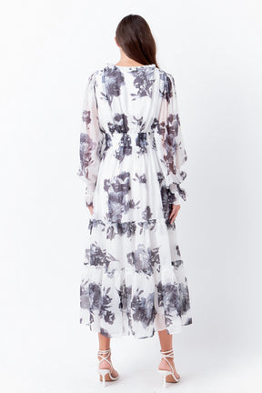 ENDLESS ROSE - Monotone Floral Print Midi Dress - DRESSES available at Objectrare