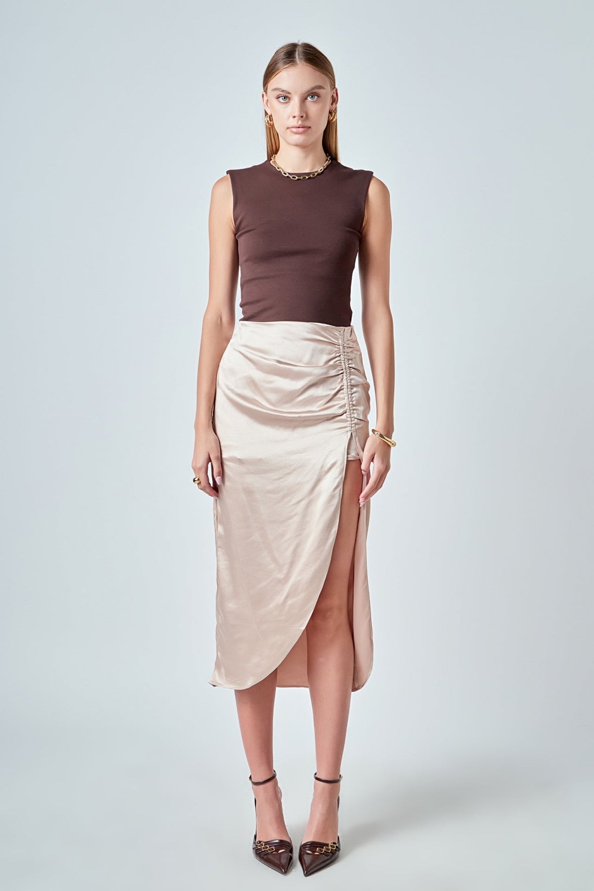 ENDLESS ROSE - Front Slit Midi Skirt - SKIRTS available at Objectrare