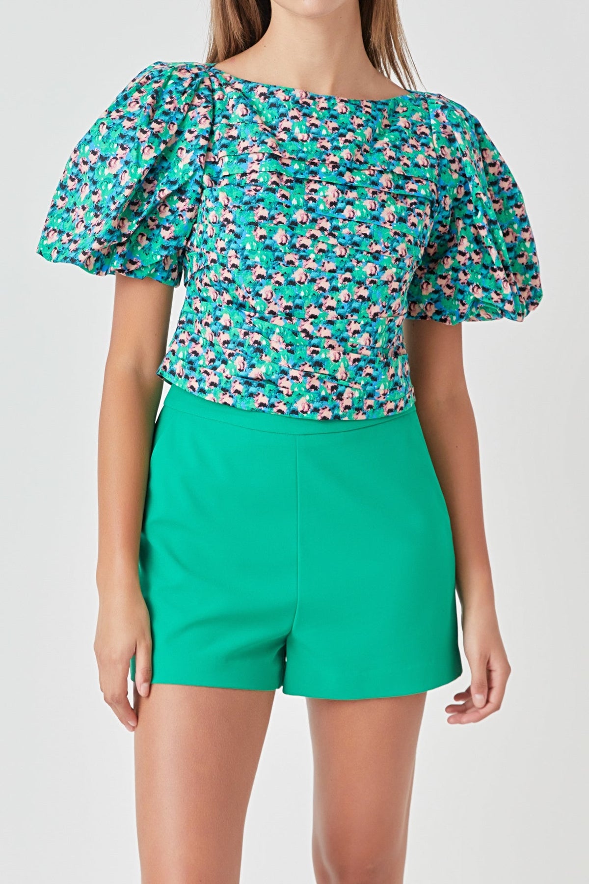 ENDLESS ROSE - Bright Floral Ruched Poplin Top - TOPS available at Objectrare