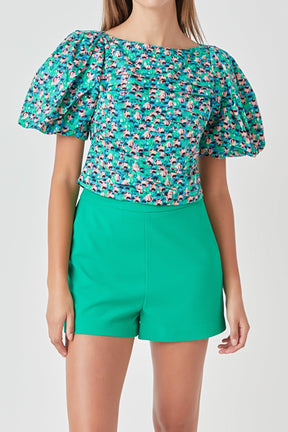 ENDLESS ROSE - Bright Floral Ruched Poplin Top - TOPS available at Objectrare