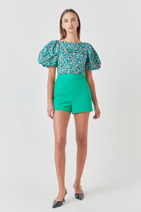 ENDLESS ROSE - Bright Floral Ruched Poplin Top - TOPS available at Objectrare
