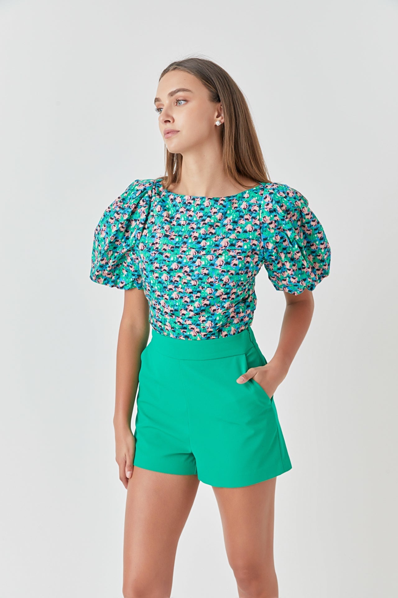 ENDLESS ROSE - Endless Rose - Bright Floral Ruched Poplin Top - TOPS available at Objectrare