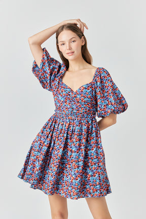 ENDLESS ROSE - Bright Floral Ruched Poplin Mini - DRESSES available at Objectrare