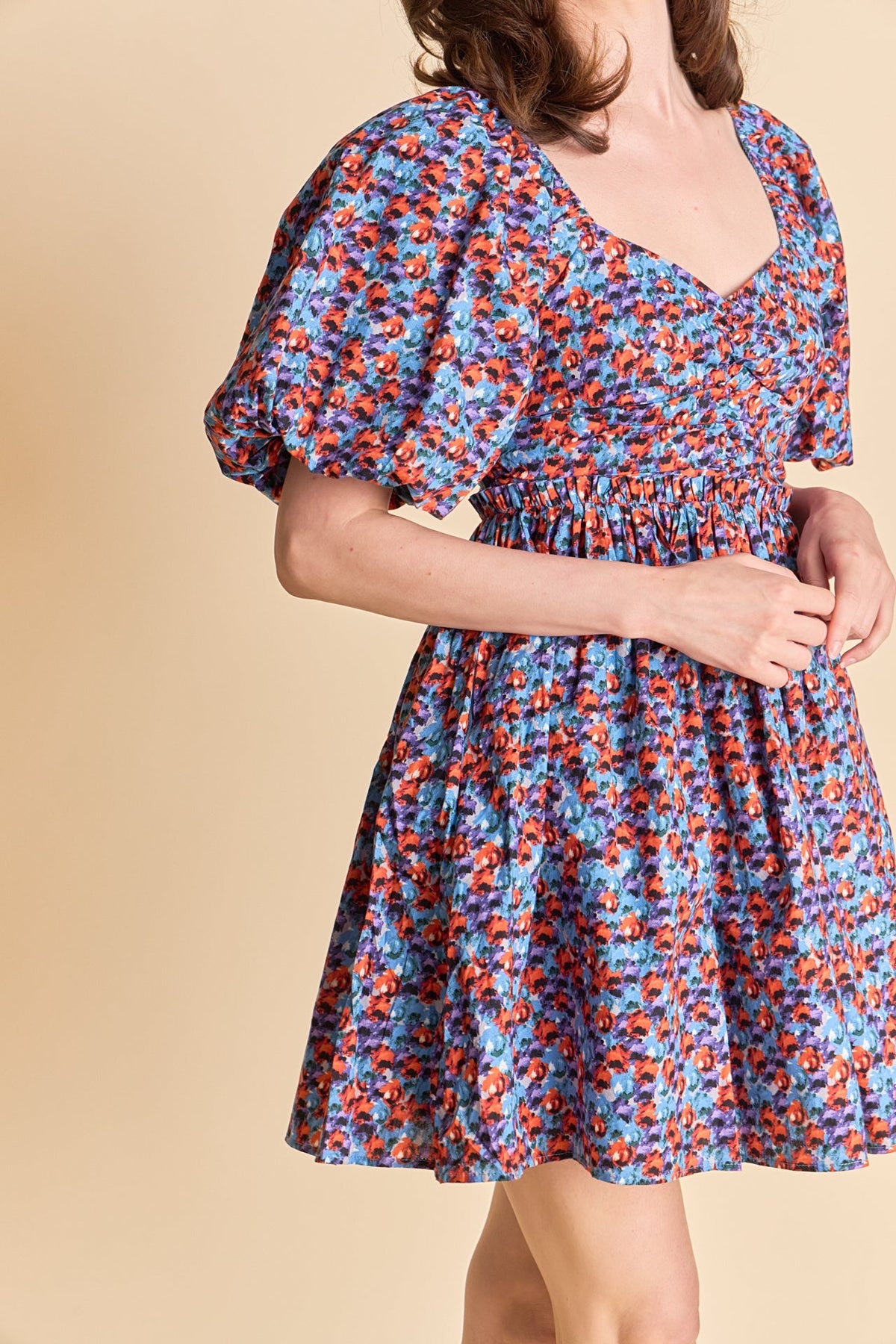 ENDLESS ROSE - Floral Ruched Poplin Mini Dress - DRESSES available at Objectrare