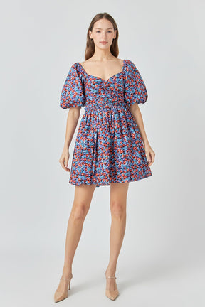 ENDLESS ROSE - Floral Ruched Poplin Mini Dress - DRESSES available at Objectrare