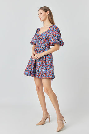 ENDLESS ROSE - Floral Ruched Poplin Mini Dress - DRESSES available at Objectrare