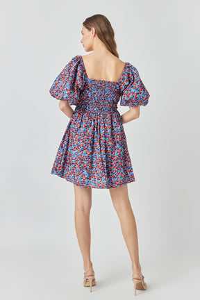 ENDLESS ROSE - Floral Ruched Poplin Mini Dress - DRESSES available at Objectrare
