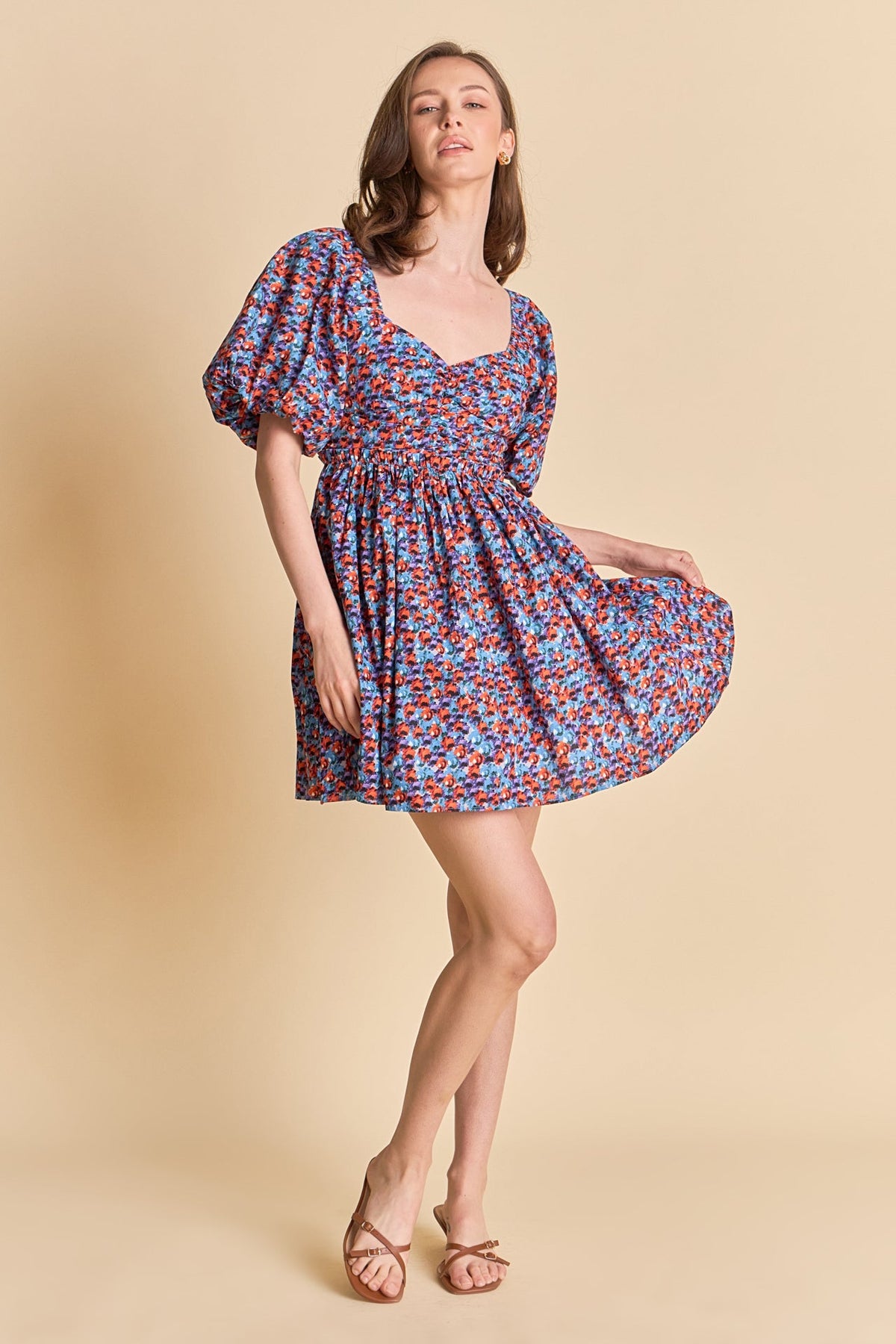 ENDLESS ROSE - Floral Ruched Poplin Mini Dress - DRESSES available at Objectrare