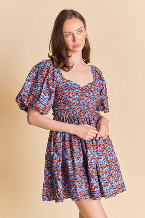 ENDLESS ROSE - Floral Ruched Poplin Mini Dress - DRESSES available at Objectrare