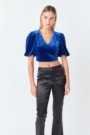 ENDLESS ROSE - Endless Rose - Cropped Velvet Puff Sleeve Top - TOPS available at Objectrare