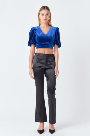 ENDLESS ROSE - Cropped Velvet Puff Sleeve Top - TOPS available at Objectrare