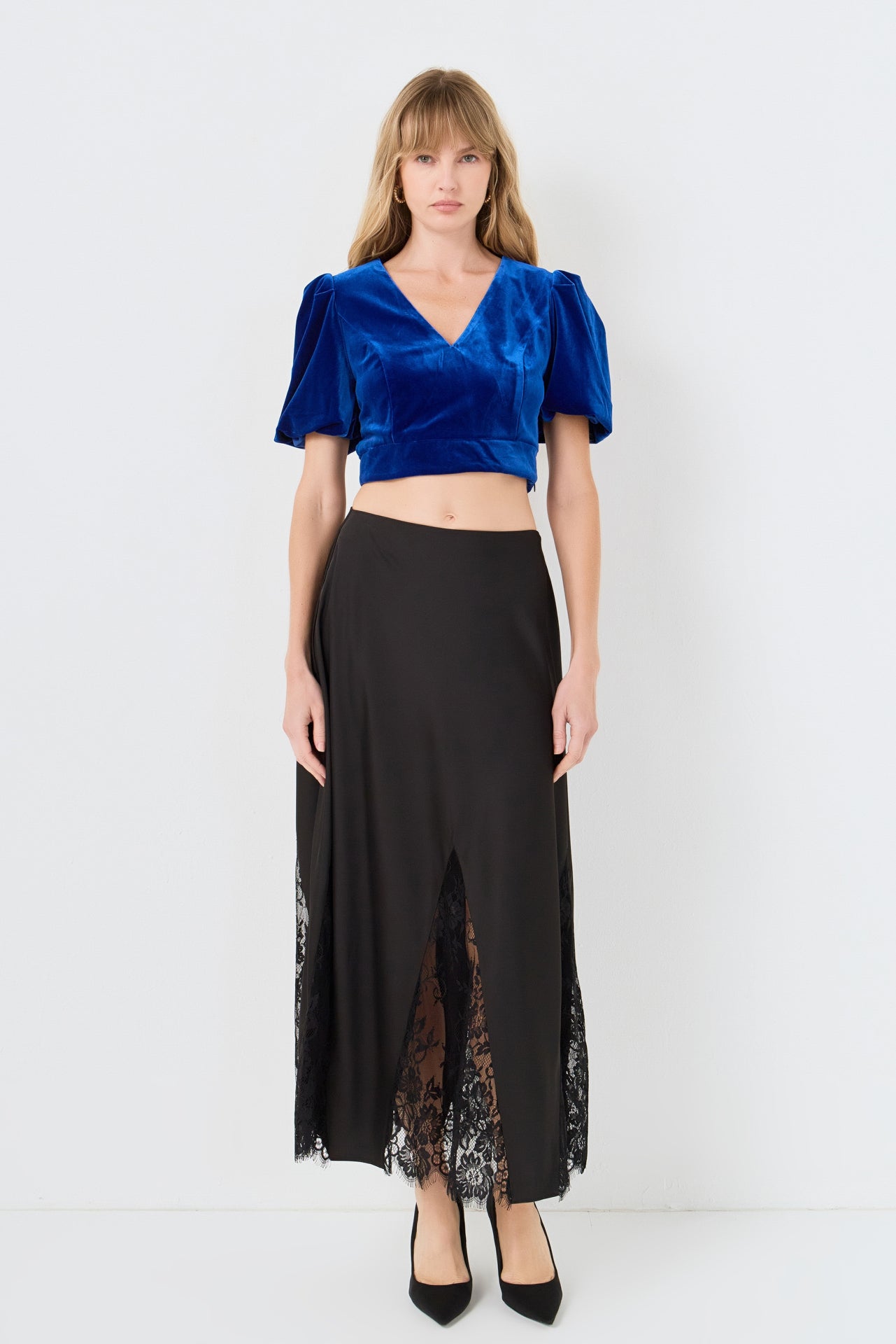 Cropped Velvet Puff Sleeve Top