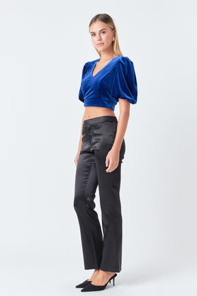 ENDLESS ROSE - Cropped Velvet Puff Sleeve Top - TOPS available at Objectrare