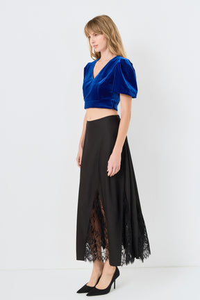 Cropped Velvet Puff Sleeve Top