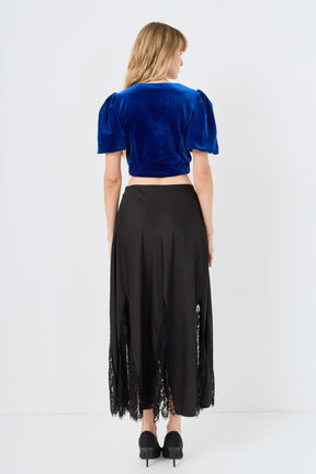 Cropped Velvet Puff Sleeve Top