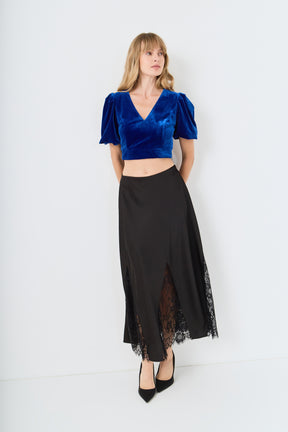Cropped Velvet Puff Sleeve Top