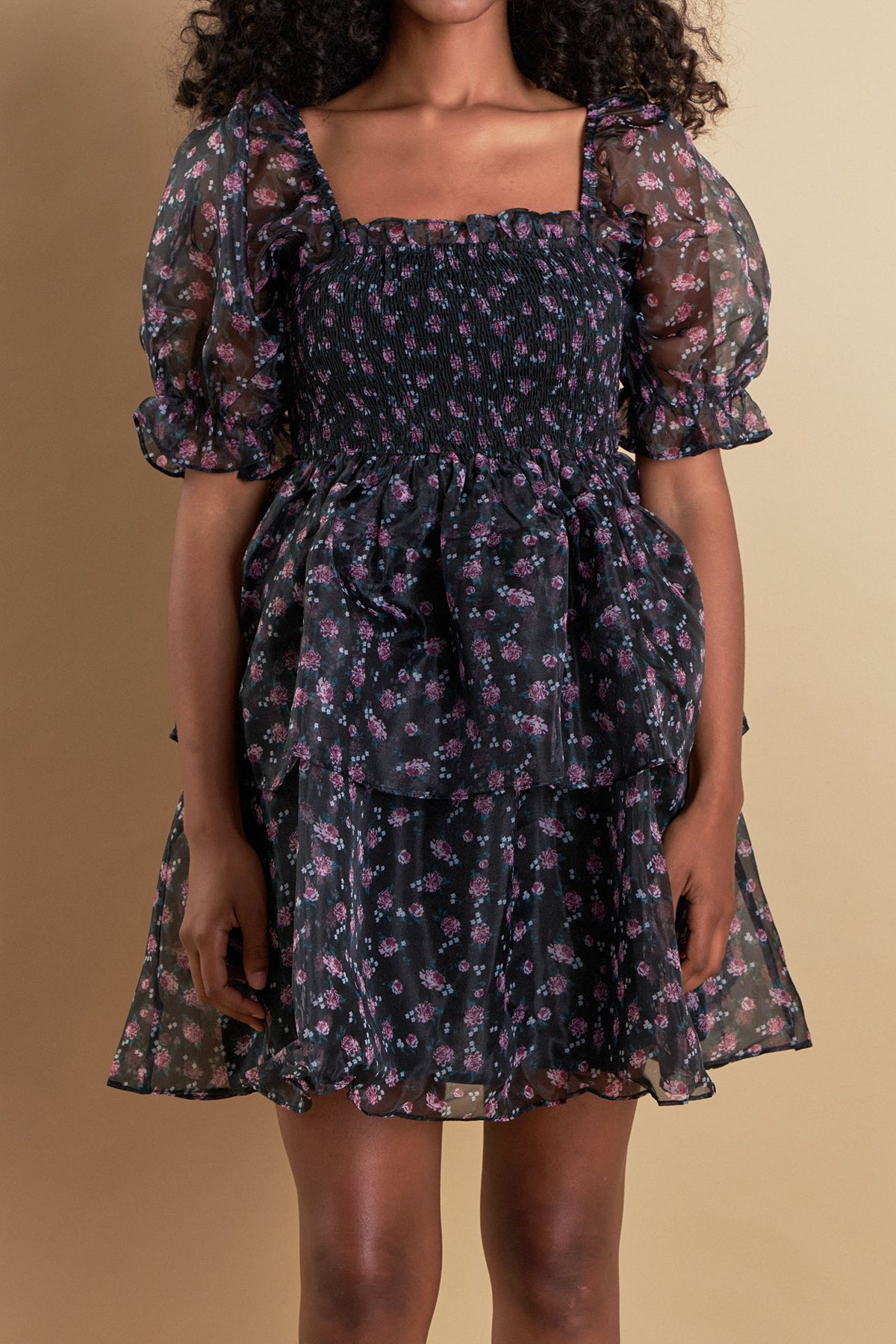 ENDLESS ROSE - Floral Organza Double Ruffled Baby Doll - DRESSES available at Objectrare