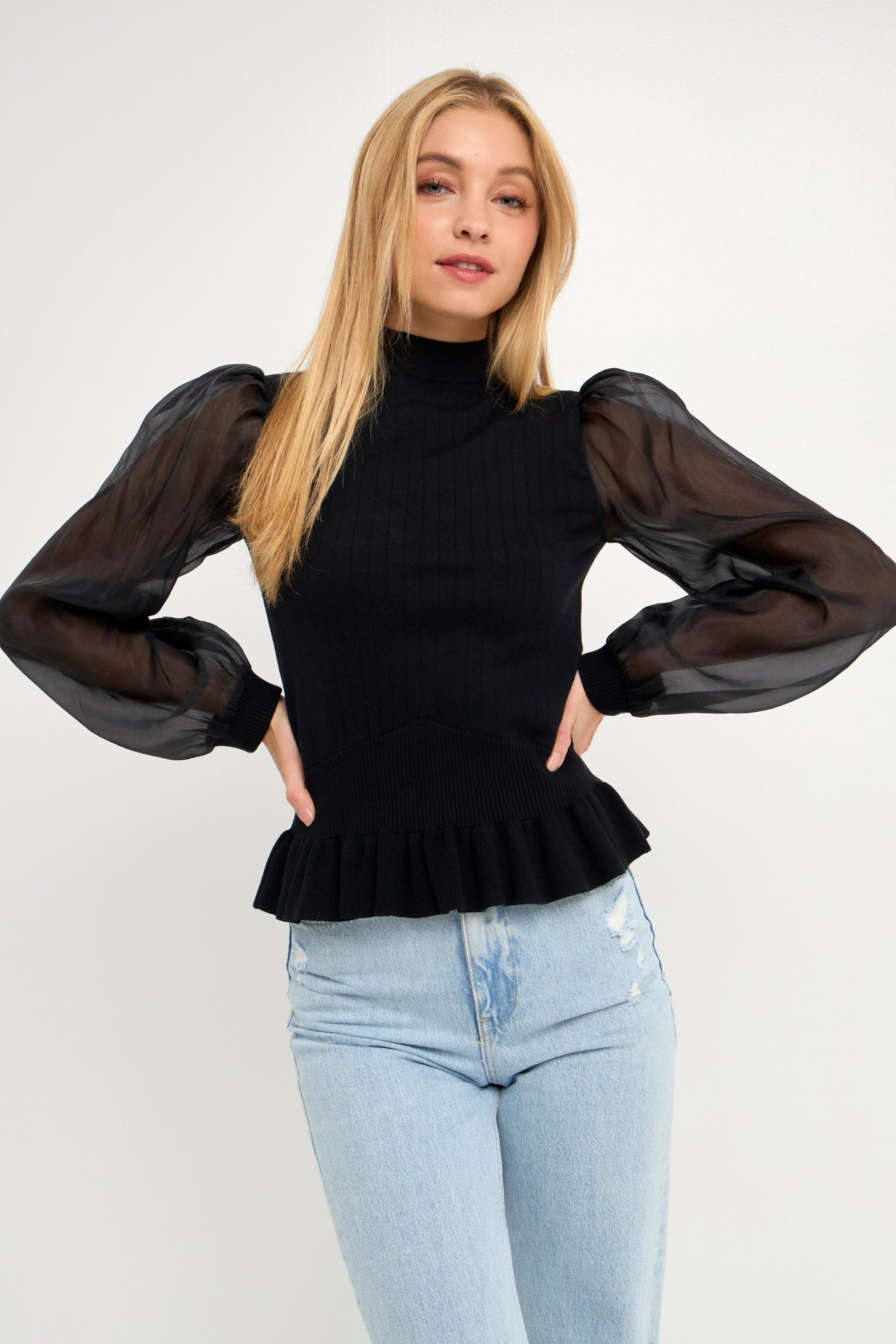 ENGLISH FACTORY - English Factory - Sheer Sleeve Knit Top - TOPS available at Objectrare