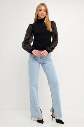 ENGLISH FACTORY - English Factory - Sheer Sleeve Knit Top - TOPS available at Objectrare