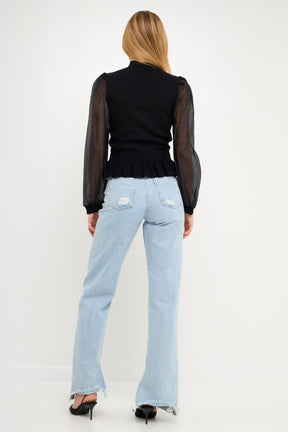 ENGLISH FACTORY - English Factory - Sheer Sleeve Knit Top - TOPS available at Objectrare