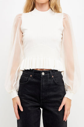 ENGLISH FACTORY - English Factory - Sheer Sleeve Knit Top - TOPS available at Objectrare