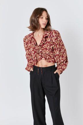 ENDLESS ROSE - Endless Rose - Crinkled Floral Center Cutout Blouse - TOPS available at Objectrare