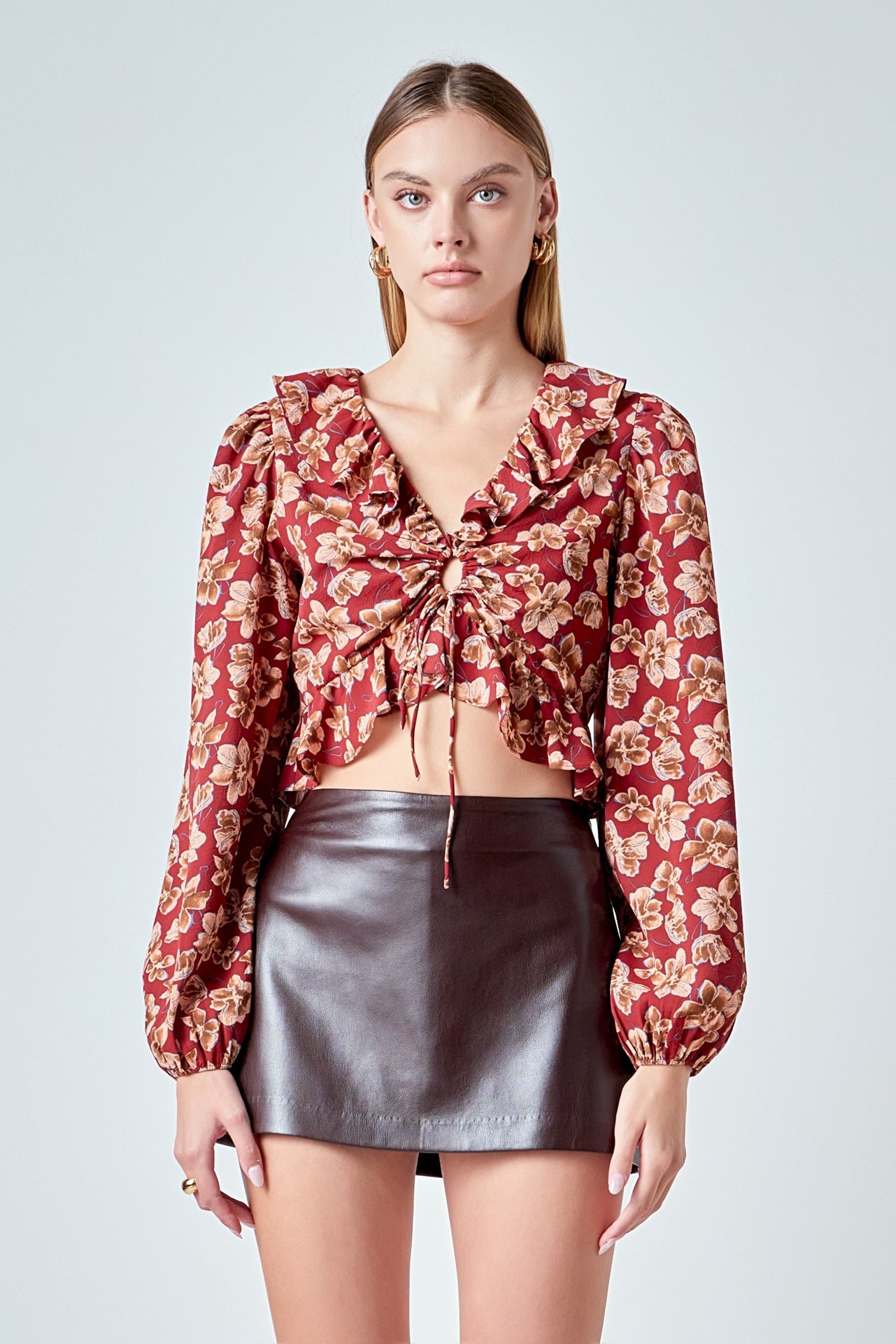 ENDLESS ROSE - Crinkled Floral Center Cutout Blouse - TOPS available at Objectrare
