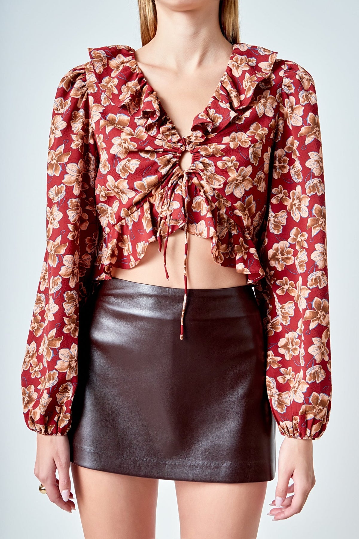 ENDLESS ROSE - Crinkled Floral Center Cutout Blouse - TOPS available at Objectrare