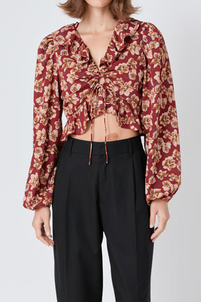 ENDLESS ROSE - Crinkled Floral Center Cutout Blouse - TOPS available at Objectrare