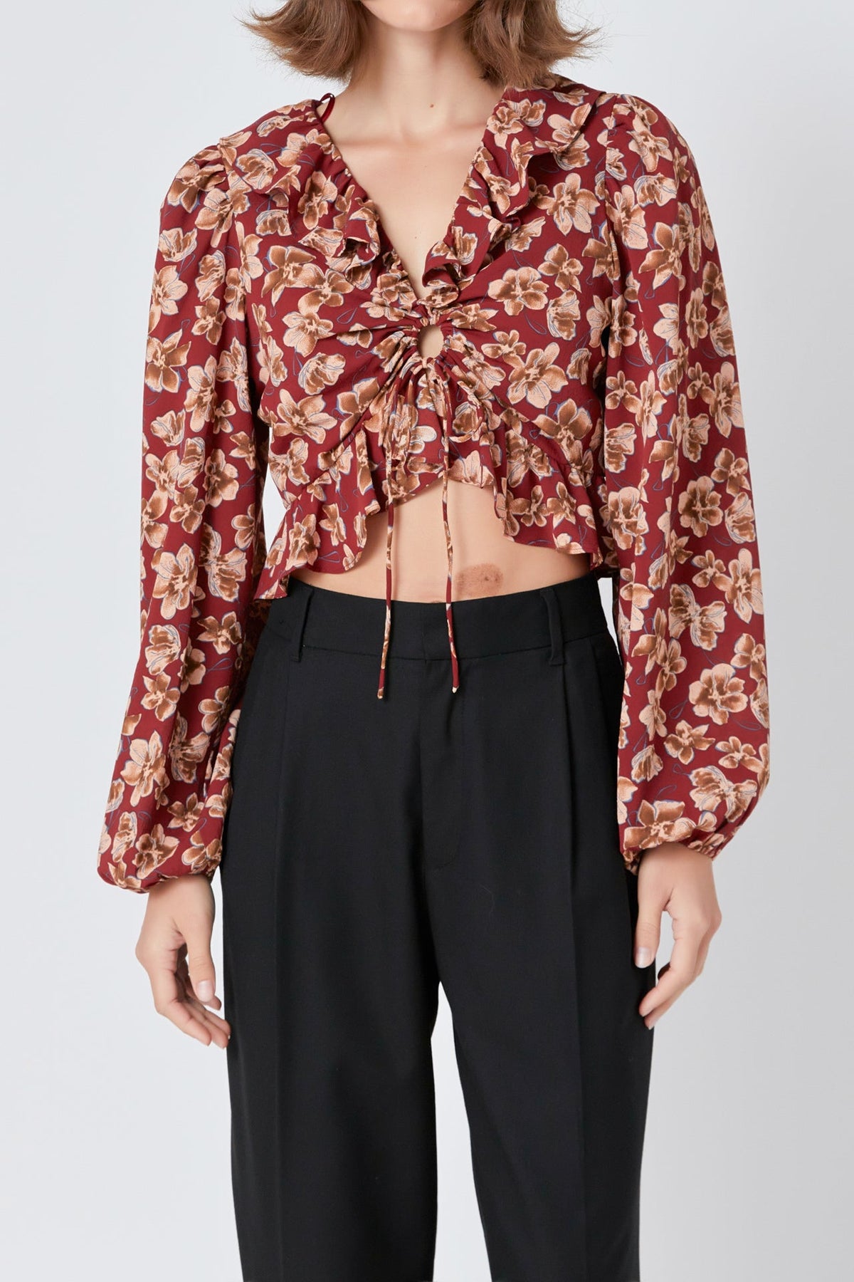 ENDLESS ROSE - Endless Rose - Crinkled Floral Center Cutout Blouse - SHIRTS & BLOUSES available at Objectrare