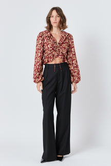 ENDLESS ROSE - Crinkled Floral Center Cutout Blouse - TOPS available at Objectrare