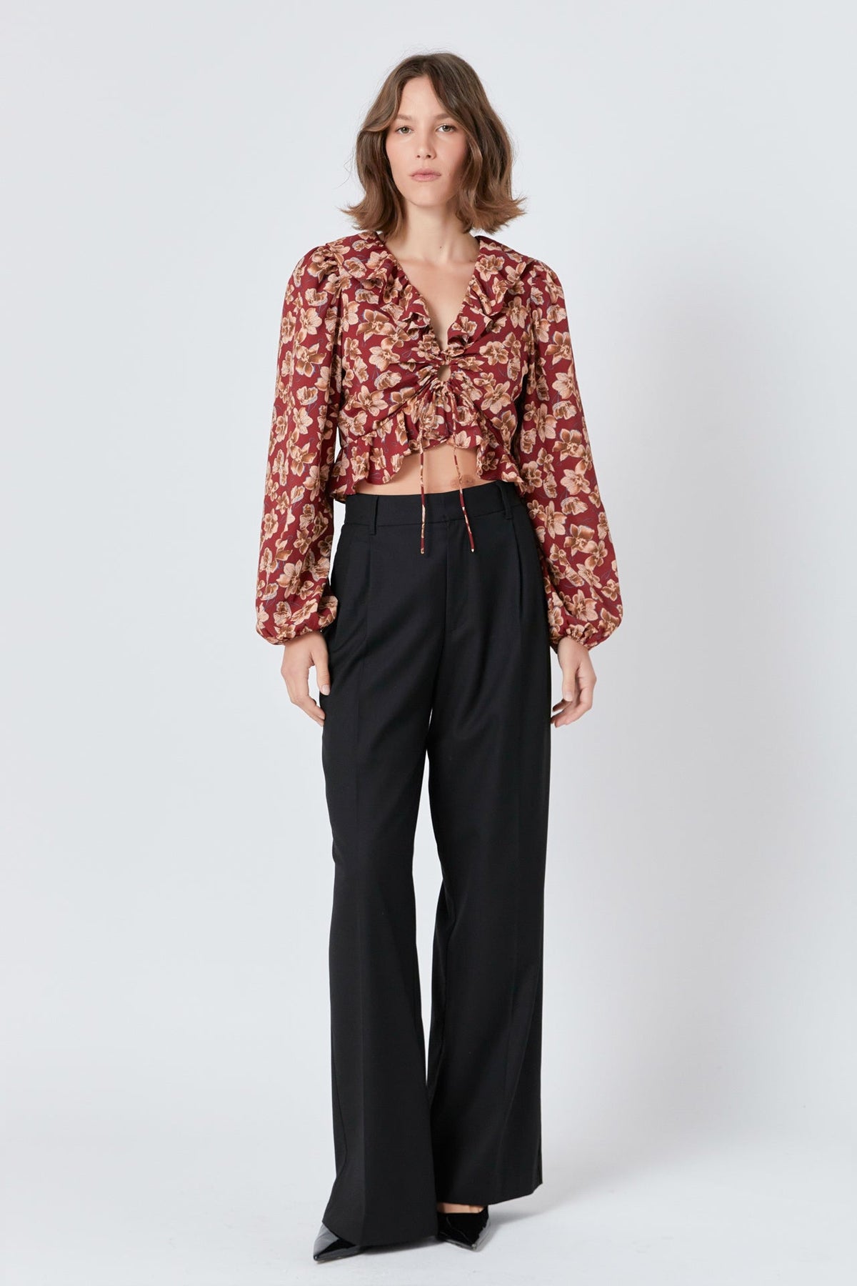 ENDLESS ROSE - Endless Rose - Crinkled Floral Center Cutout Blouse - SHIRTS & BLOUSES available at Objectrare