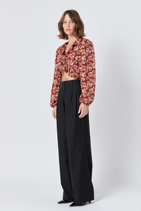 ENDLESS ROSE - Crinkled Floral Center Cutout Blouse - TOPS available at Objectrare