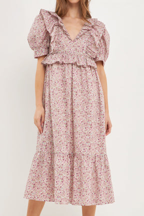 ENGLISH FACTORY - English Factory - Cotton Floral Ruffled Midi Dress - DRESSES available at Objectrare