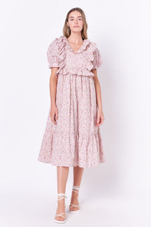 Cotton Floral Ruffled Midi Dress