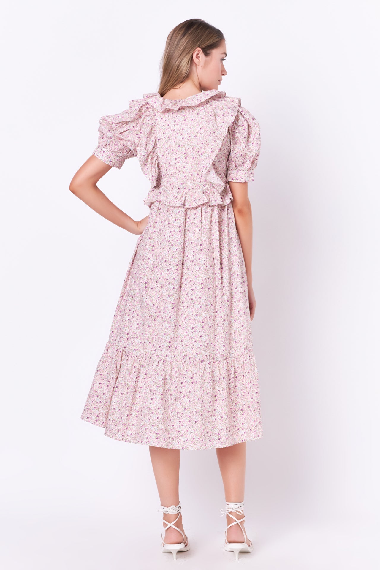 ENGLISH FACTORY - Cotton Floral Ruffled Midi Dress - DRESSES available at Objectrare