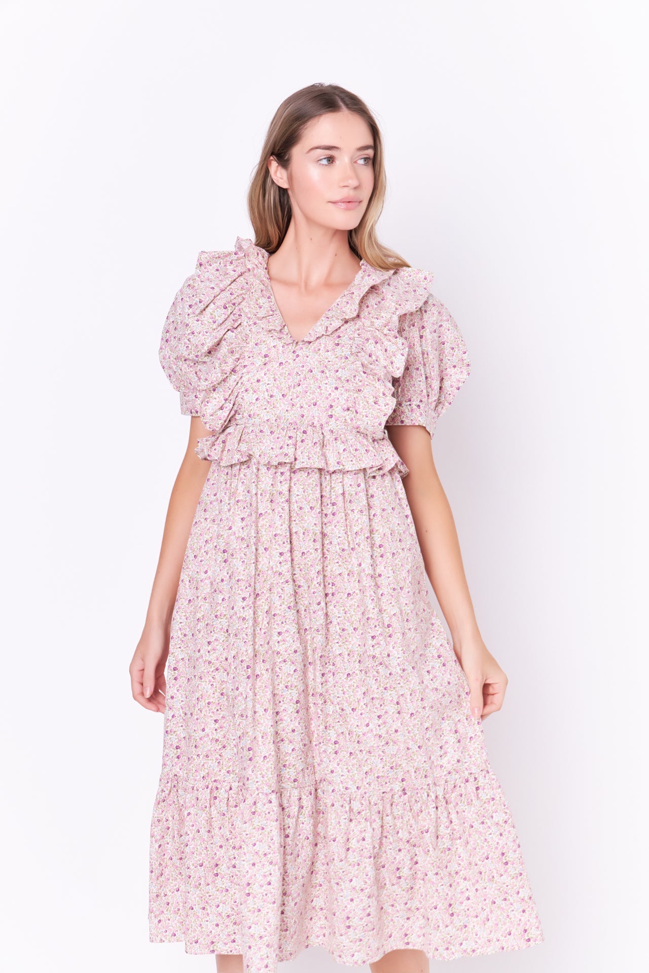 ENGLISH FACTORY - English Factory - Cotton Floral Ruffled Midi Dress - DRESSES available at Objectrare