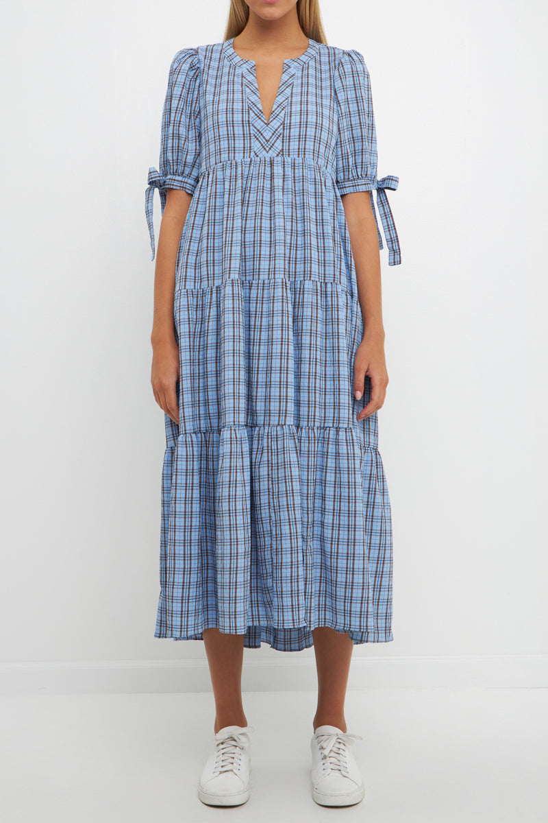 ENGLISH FACTORY - English Factory - Gingham Tiered Dress with Bow-Tie Sleeves - DRESSES available at Objectrare