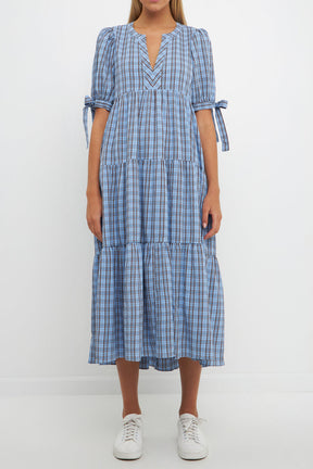 ENGLISH FACTORY - English Factory - Gingham Tiered Dress with Bow-Tie Sleeves- Final Sale - DRESSES available at Objectrare